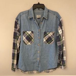 Match denim & plaid long sleeve button down shirt. M